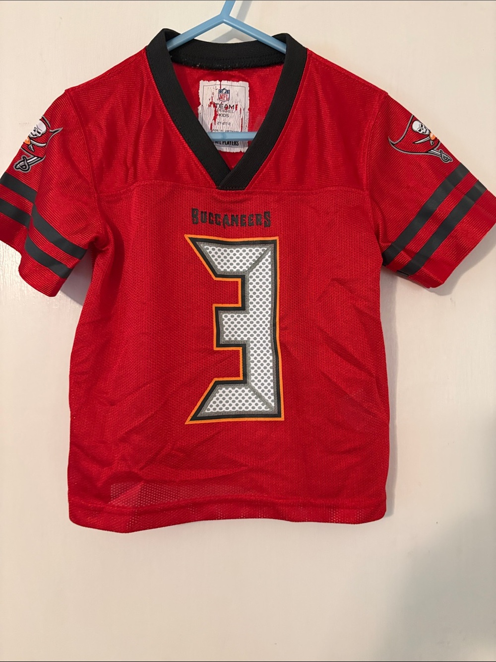 Kids 2T size Red Buccaneers #3 Football Jersey - Youth Team Shirt
